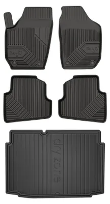 Image de Tapis en caoutchouc + bac de coffre pour Volkswagen Polo IV 2001-2009 (hayon, plancher bas) – 5 pièces, noirs, sur mesure