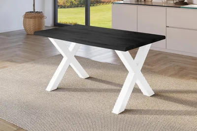 Produktbild von Esstisch Baumkante Holz-Optik Grau 120 x 80 X-Gestell weiß JULIUS