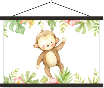 Produktbild von MuchoWow® Textilposter Affe - Dschungel - Aquarell 120x80 cm mit schwarzem Rahmen - Wanddeko