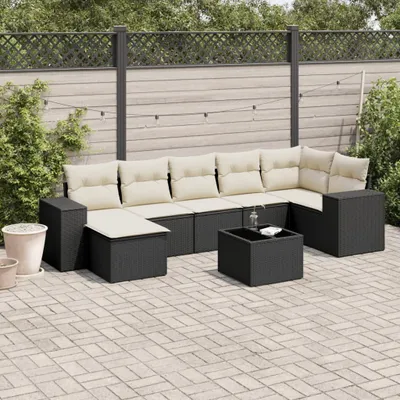 Produktbild von Design 8-tlg. Garten-Sofagarnitur mit Kissen Schwarz Poly Rattan, Gartenmöbel-Sets 2024 Neu