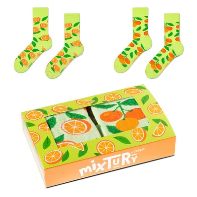 Produktbild von Bunte Socken für Damen 36-40, 2 Paar lustige Socken mit Früchten - Orangen