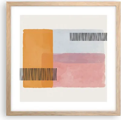 Produktbild von Gerahmtes Poster - Rahmen in heller Eiche - Aquarell Rechtecke Linien - 40x40 cm - Wand Bild - Wanddeko - Wandbilder - Kunstposter - Wandposter - Bilderrahmen - Bilder - Kunstdruck - P2NAC40x40-4669