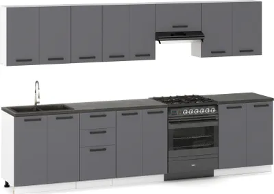 Produktbild von ULWEHOME Küchenmöbel Küchenmöbel-Set Küche Milan 320 cm | Unterschrank - Regal - Arbeitsplatte - Küchenzeile - neue Küche | Anthrazit 3,2 m