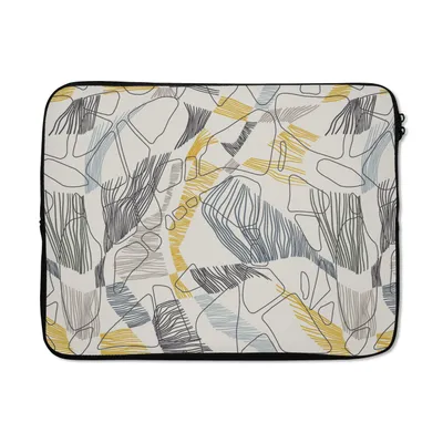 Produktbild von MuchoWow® Laptop Hülle 15 Zoll Linienkunst - Dschungel - Muster - Gold Laptoptasche - Laptoptasche - Sleeve - Rundum-Schutz