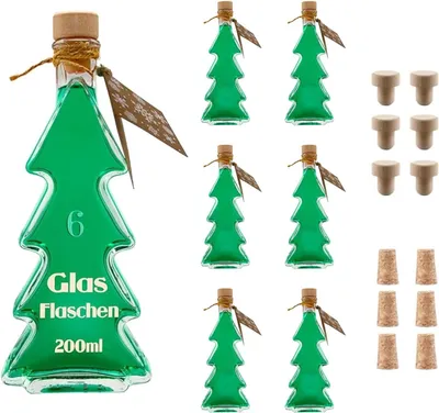 Produktbild von Weihnachtliche Likörflaschen Dekorative Glasflaschen Set 6 Stück 200 ml