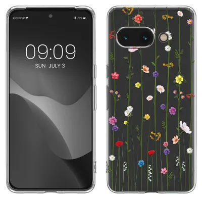 Produktbild von kwmobile Case kompatibel mit Google Pixel 9a - Hülle Silikon transparent Wildblumen Ranke Mehrfarbig Transparent