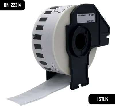 Produktbild von DULA Brother DK kompatible Etiketten, DK-22214 22214, 12 mm x 30,48 m, Weiß, Permanent, 1 Rolle