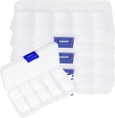 Produktbild von Plastik Organizer Box 10 Fächer - Set von 4 - Verstellbare Fächer für Schmuck und Ersatzteile - Ohrstecker Organizer Box - Zubehör Aufbewahrung