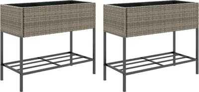 Produktbild von vidaXL Hochbeete mit Ablage 2 Stk. Grau 90x40x75 cm Poly Rattan