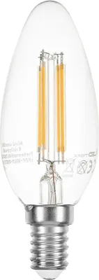 Imagen del producto de Bombilla LED tipo filamento, forma de vela, 4W = 40W, casquillo E14, transparente, blanco cálido intenso (2200K), regulable