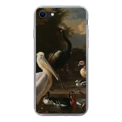 Produktbild von MuchoWow® Handyhülle Schutzhülle Hülle für iPhone 7 Ein Pelikan und andere Vögel in der Nähe eines Wasserbeckens - Gemälde von Melchior d'Hondecoeter Silikon Softcase Handy Hülle - Kartenhalter