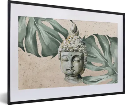 Produktbild von MuchoWow® MuchoWow® Gerahmtes Poster Buddha - Kopf - Grau 60x40 cm - Poster mit zchwarzem Bilderrahmen - Schlafzimmer - Plakat in Rahmen - Drucken