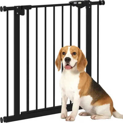 Produktbild von PawHut Türschutzgitter Hunde, Absperrgitter, 74-80 cm, Treppenschutzgitter für Haustier, Schutzgitter ohne Bohren, Metall, Kunststoff, Schwarz