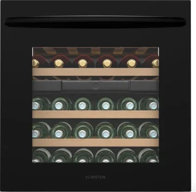 Zdjęcie produktu dla Klarstein Vinsider 30 lodówka na wino 2 strefy - 30 butelek, do zabudowy, 10-20 °C i 5-12 °C, oświetlenie LED, ochrona przed promieniowaniem UV, drewniane półki, cicha, energooszczędna, czarna, szklane drzwi