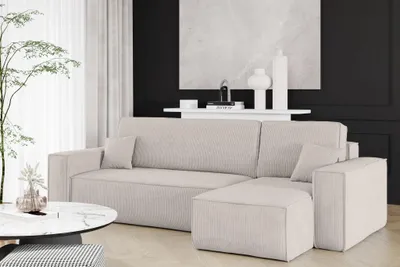 Produktbild von Ecksofa Schlafsofa Sofa MARIS Stoff Poso Altweiß Ottomane Rechts