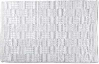 Zdjęcie produktu dla Biała mata do łazienki Unyqoos® wykonana w 100% z bawełny, o wymiarach 100 x 60 cm – antypoślizgowa, nadająca się do prania, odpowiednia do podłóg z ogrzewaniem