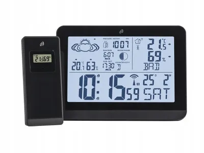 Produktbild von Design Funkwetterstation mit Außensensor Funk Wetterstation Wetterprognose Alarm Schwarz NEU
