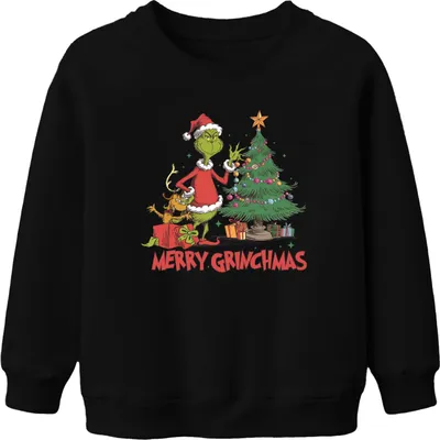 Produktbild von Merry Grinchmas Grinch Weihnachtsbaum Geschenke Weihnachten Uni Kinder Sweatshirt Pullover, Schwarz, 104