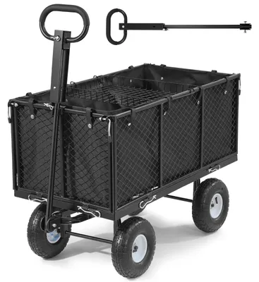 Image de Chariot VEVOR, 544 kg, chariot à main, chariot de transport à pneus, poignée réglable, parois latérales amovibles, chariot de plage, chariot de camping, chariot de jardin à atteler à un quad ou à un tracteur, noir