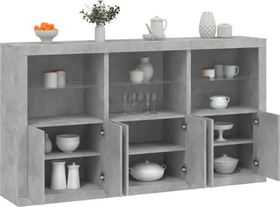 Credenza Con Luci LED VidaXL | Grigio Cemento 60,5x37x100 Cm | Legno Multistrato | USB Alimentato - Foto 10