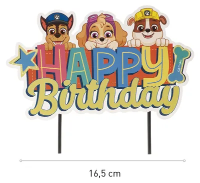 Produktbild von Dekora Paw Patrol Tortentopper mit Aufschrift "Happy Birthday"