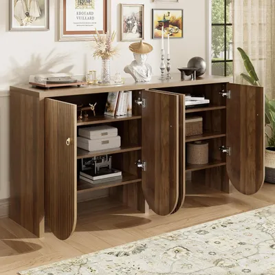 Immagine prodotto di Mobile contenitore a buffet con 2 cassetti e ripiani regolabili, finitura effetto noce, dimensioni 147x40x80 cm