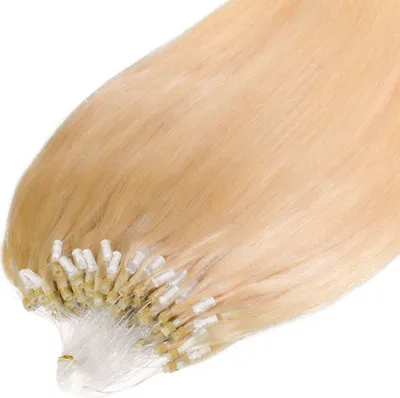 Produktbild von hair2heart Premium Microring Extensions Echthaar glatt - 25 Strähnen 1g 60cm 9/0 lichtblond