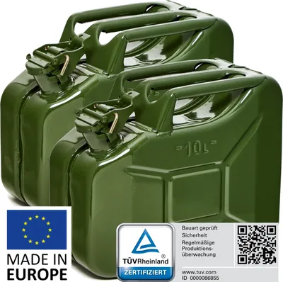 Produktbild von BW® Kraftstoffkanister Metall Benzinkanister 2x 10 Liter - Olivegrün RAL 6003 - UN-Zulassung - Hergestellt in Europa