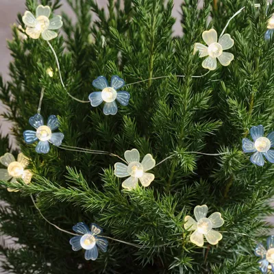 Blumenlichtkette, warmweiße LEDs, 200 cm, Timer, Batteriebetrieb