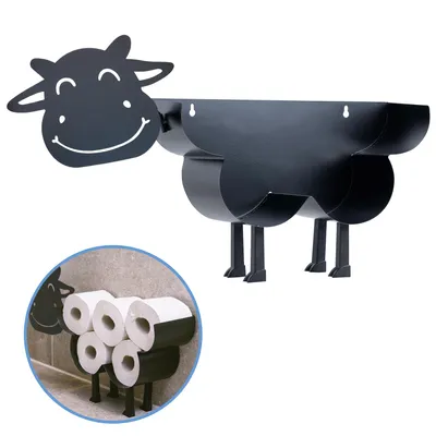 Productafbeelding van Sanics Reservepapierhouder, vrijstaand - Toiletpapierhouder, hangend - Wandhouder - Reserverollenhouder, koeienmotief - Rollenhouder, zwart
