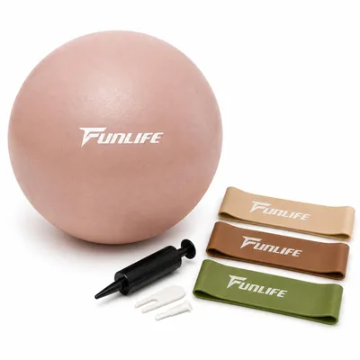 Produktbild von FunLife Pilates Ball Set 25 cm mit 3 Widerstandsbändern & Pumpe, Gymnastikball für Yoga, Pilates, Core-, Balance- & Ganzkörpertraining, Puderrosa, KI-generiertes Bild