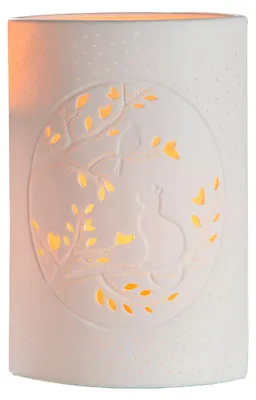 Produktbild von Gilde Lampe Ellipse "Katze mit Vogel" weiß Fassung E 14, max. 40 Watt, 220-240 Volt H: 28 cm B: 18 cm T: 10cm 32162
