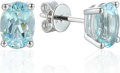 Produktbild von 585er Weißgold Ohrstecker Aquamarin Krappenfassung 1,45ct. Ohrringe Solitaire 14K