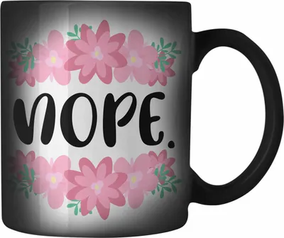 Produktbild von Trendation - Lustige Farbwechsel Zauber-Tasse Rosa - Nope - Spruch Karabiner Farbwechsel Zauber-Tasse Edelstahl Geschenk Kollege Kollegin Mutter Freundin Geschenkidee (Schwarz)