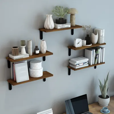 Obrázek produktu pro Sada 5 nástěnných polic "Frogn" 50 x 15 x 15 cm barvy dřeva / černá