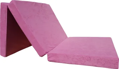 A folded pink mattress.