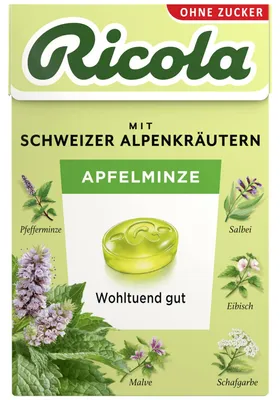 Immagine prodotto di Ricola mela e menta senza zucchero Böxli dolce rinfrescante 50g