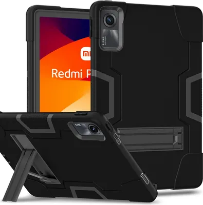 Immagine prodotto di Custodia per Xiaomi Redmi Pad SE 11" 2023, Custodia protettiva ibrida a tre strati resistente agli urti con supporto nero