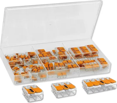 Produktbild von 61x Wago Klemmen mit Hebel 221-412 /221-413 /221-415 Hebelklemmen Set im Kasten