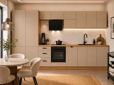 Produktbild von Küchenzeile 400 cm Modulküche Winkelküche Küchenblock Einbauküche ohne Arbeitsplatte, LETANO Lovo 9 Beige mit Push-To-Open