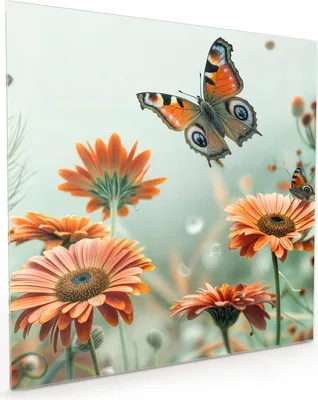 Produktbild von Küchenrückwand Spritzschutz Glas mit Motiv Schmetterling Wiese 40 x 40 cm