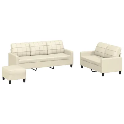 Produktbild von vidaXL 3-tlg. Sofagarnitur mit Kissen Creme Kunstleder