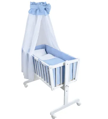 Produktbild von Baby-Delux Wiegenset Bettwäsche Set 6-tlg Waffelpique Musselin für Babywiege Blau (ohne Wiege)