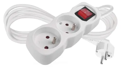 Prodlužovací kabel 2 m / 2 zásuvky / s vypínačem / bílý / PVC / 1 mm2