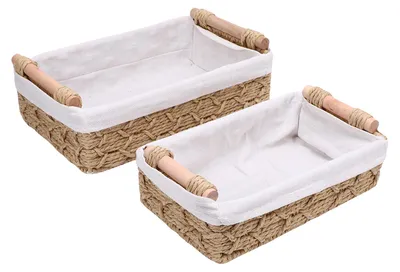 Image de Lot de 2 paniers de rangement en corde de papier : bacs de rangement décoratifs polyvalents tissés à la main, avec poignées, pour le plan de travail ou la salle de bains