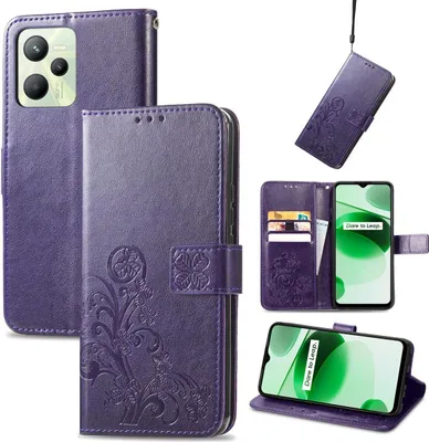 Zdjęcie produktu dla Pokrowiec König Design kompatybilny z etui na telefon komórkowy Realme C35 ze skóry syntetycznej - fioletowe etui na telefon komórkowy