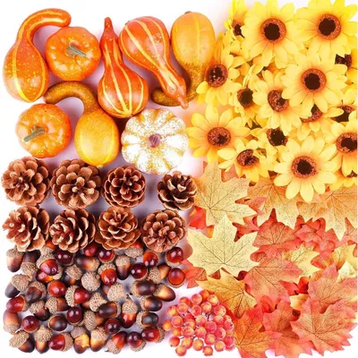 Produktbild von FEPITO Herbst Thanksgiving Dekorationen 156 Stk Kürbisse Tannenzapfen Eicheln Beeren