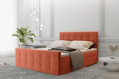 Produktbild von Boxspringbett Schlafzimmerbett MAURO 120x200cm Stoff Soro Orange inkl.Bettkasten