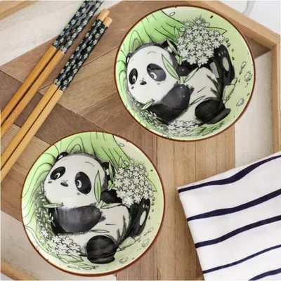 Produktbild von Ramen Schüssel Porzellan Müsli-Schalen Panda-Stil Snackschale Obstschale - Schüssel für Kinder und Erwachsene - Chinesische und Japanische Schüssel