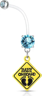 Produktbild von Schwangerschaftspiercing Bio Flex flexibler Kunststoff kürzbar Baby on Board Zirkonia Kristall Bauchnabel-Piercing Autiga® aquamarin
